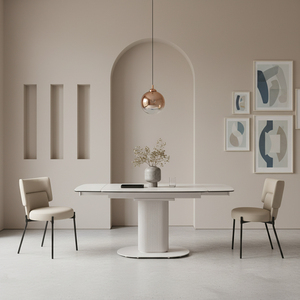 Mesa de Comedor Extensible de Estilo Nórdico de Lujo Ligero con Tapa de Piedra Sinterizada Blanca <span class=keywords><strong>para</strong></span> <span class=keywords><strong>4</strong></span> a 6 <span class=keywords><strong>Personas</strong></span> - Product Image 1