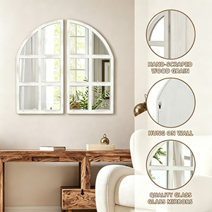 White Arched Window Pane Wall <strong>Mirror</strong> Farmhouse Accent <strong>Mirror</strong> for Fireplace Mantel Console Entryway Living Room Home Decor - Product Image 2