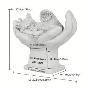 Escultura Conmemorativa de Gato Ángel Personalizada, Gatito Durmiendo de Resina Blanca con Alas en las Manos, Recuerdo Personalizado para la Pérdida de Mascotas - Product Image 6
