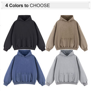 Custom Logo Embroidery Men Wash Distressed Baggy Hoodie Heavy 420 Gsm Blank Cotton Hoodie - Product Image 2