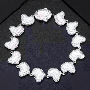 RAMDUT IMPEX Pulsera de Cadena con Eslabones de Corazones Helados al por Mayor, Brazalete de Lujo con Diamantes Cultivados en Laboratorio y Micro Pavé Continuo en Forma de Corazón - Product Image 2
