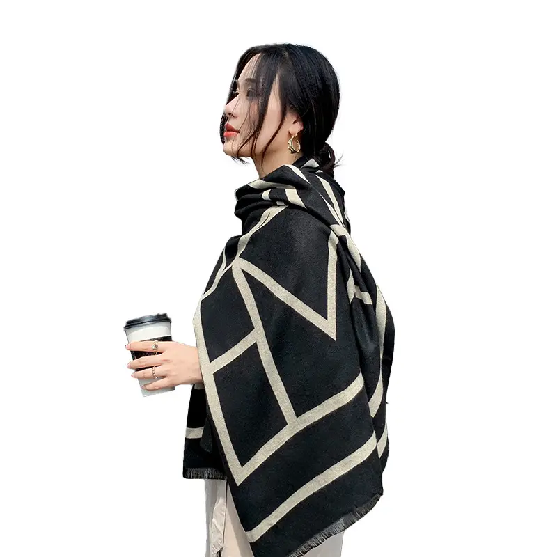 Double sided color matching cashmere scarf women's autumn and winter 2021 new shawl winter scarf cashmere