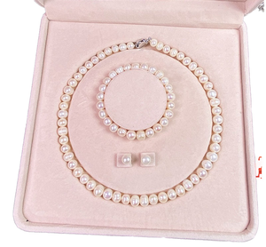 סט תכשיטים יוניסקס אופנתי של שרשרת ועגילים מפניני מים מתוקים טבעיים 5-6 מ\\\"מ 7-8 מ\\\"מ, כסף סטרלינג 925, לחתונה - Product Image 1