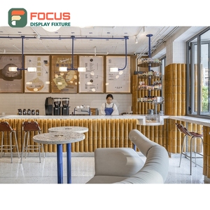 Refined Coffee Merchandise Display Rack Wood Slat Panel Coffee Syrup Display Roastery Product Display Rack - Product Image 1