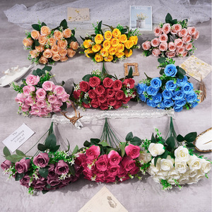 Non. Bouquet de roses artificielles, 18 têtes, fleurs en soie, décoration de mariage, arrangement pour salon - Product Image 1