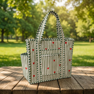 Sac fourre-tout matelassé en coton léger à rayures et imprimé cœurs, avec fermeture éclair et chaînes, sac à bandoulière réutilisable pour le shopping, les voyages et les courses - Product Image 3