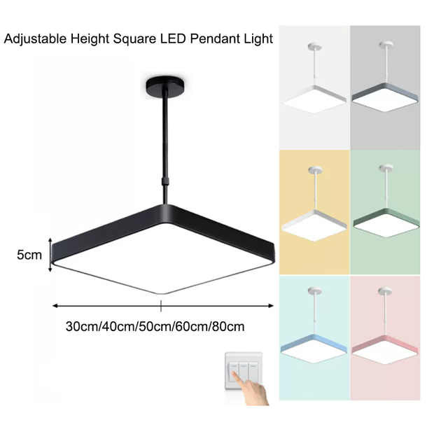 Adjustable Height Square LED Pendant Light Modern Iron Commercial Ceiling Lamp Telescopic Rod Office Shop Restaurant 2-Year