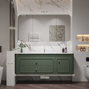 Meuble-lavabo mural de salle de bain moderne de luxe en MDF laqué avec miroir intelligent et vasque en céramique pour usage hospitalier - Product Image 6