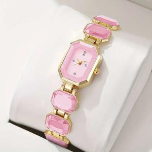 Reloj Octagonal de Cuarzo para Mujer con Gema Verde, Brazalete de Aleación, Esfera Analógica, Correa de 20 cm, Estilo de Joyería de Moda - Product Image 3