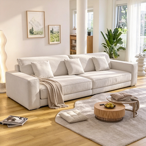 Modern Fabric 3-Seater Sofa With Cushion Back And Square Arms Living Room Furniture - Product Image 1