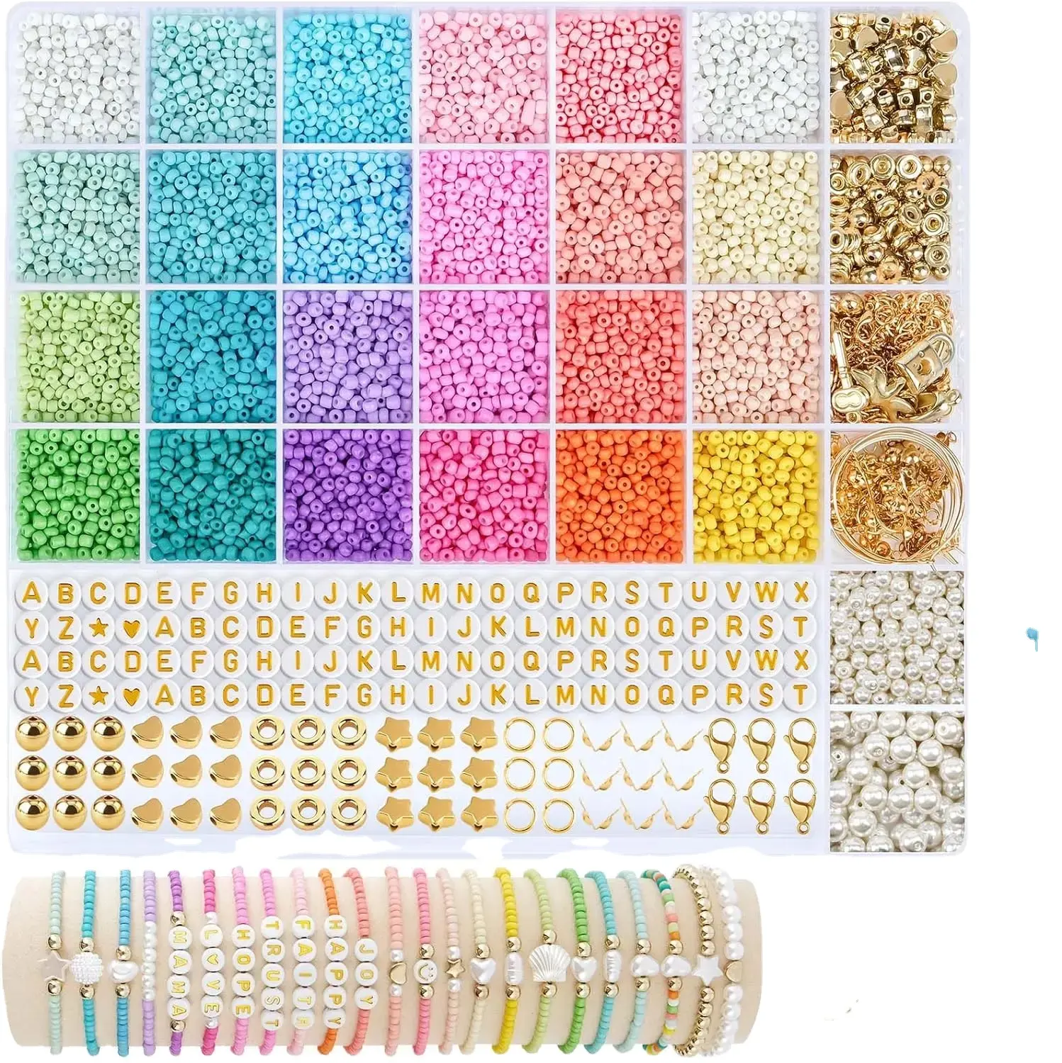 12000pcs 3 mm Glass Bead Sets, DIY Beads para Threading com Carta Colorida Beads para Presente ideia Pulseiras, Natal, Feriados