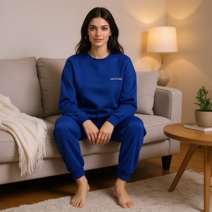 Tuta da donna HDJ, set felpa oversize e pantaloni M/L-XL/2XL, blu royal, vestibilità casual ampia, per tutte le stagioni, in poliestere lavorato a maglia - Product Image 2