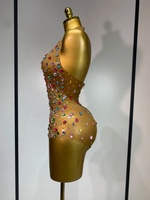 Combinaison pour femme, dos nu, en maille transparente, avec strass scintillants, sexy, pour spectacle sur scène, danse, boîte de nuit, costume de célébrité