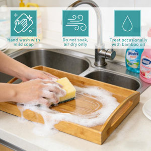 環境に優しい竹製レストラン用フードサービングベッドトレイプレート（ハンドル付き、食品・軽食用） - Product Image 4