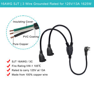 KUNCAN 13A 1625W 125V 16AWG SJT Cable eléctrico de 3 puntas Interior NEMA Pc Cable Y Splitter Adaptador Cables de extensión - Product Image 4