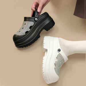 Zuecos con Pedrería, Sandalias Blancas de <span class=keywords><strong>Plataforma</strong></span> para <span class=keywords><strong>Mujer</strong></span>, Zapatos <span class=keywords><strong>Crocs</strong></span> Impermeables de Verano, Cómodos y a la Moda para Usar en Todas las Estaciones - Product Image 3