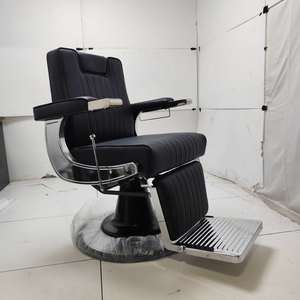 Modern Barber Chair Hydraulic Salon Styling Chair Black PU Leather Round Base Adjustable <b>Footrest</b> Barber Shop Furniture - Product Image 6