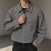 Veste en toile de coton personnalisée pour homme, avec impression intégrale et strass, fermeture éclair, style décontracté