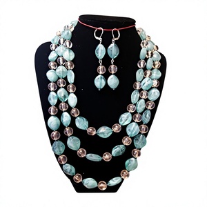 Parure de collier multicouche goutte d'eau et perles, bijoux de fête pour femme, pendentif en résine acrylique et cristal, boucles d'oreilles, pièce maîtresse tendance - Product Image 1