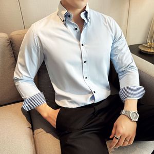 เสื้อเชิ้ตแขนยาวผู้ชาย ปกคอพับ ติดกระดุม แขนเสื้อตัดสี สวมใส่สบายๆ สำหรับฤดูใบไม้ผลิ - Product Image 3
