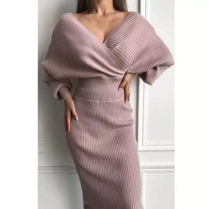<span class=keywords><strong>Vestido</strong></span> de Lana Elegante Estilo Europeo Americano, <span class=keywords><strong>Manga</strong></span> <span class=keywords><strong>Larga</strong></span>, <span class=keywords><strong>Espalda</strong></span> <span class=keywords><strong>Descubierta</strong></span>, Cintura Natural, Largo hasta la Rodilla, Casual, Gran Venta de Invierno - Product Image 2