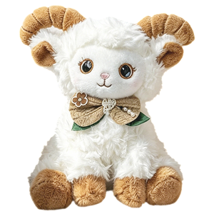 Par de Cabras de Peluche con Cuernos Rizados en Dos Estilos, Lazo de <span class=keywords><strong>Lino</strong></span> Rosa y Diseño de Cuernos Curvos Grises, Juguete de Peluche para Decoración de Habitación de Bebé - Product Image 6
