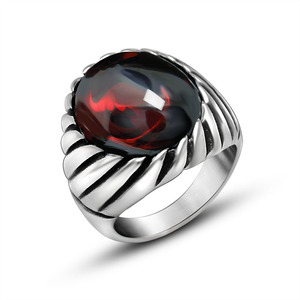Trendy Retro Red And Black Agate <b>Titanium</b> Steel <b>Ring</b> For Men Unique Design SA718 - Product Image 5