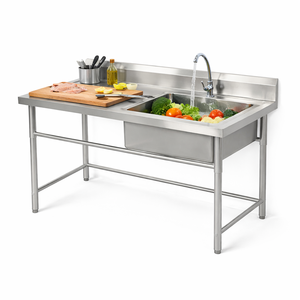 Lavello Commerciale in Acciaio Inox 304 a Vasca Singola con Alzatina, Facile da Pulire, Struttura Stabile, con Piano di Lavoro - Product Image 2