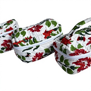 Trousse de Maquillage Vintage Imperméable en Tissu Matelassé de Coton à Imprimé Floral (Nom le Plus Courant) – Organisateur de Maquillage, Pochette de Toilette, Trousse de Voyage - Product Image 4