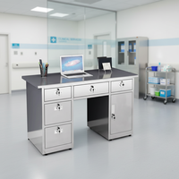 Bureau en acier inoxydable 304 antirouille et anticorrosion, table d'ordinateur médicale, poste de travail de laboratoire avec bureau à 2 tiroirs