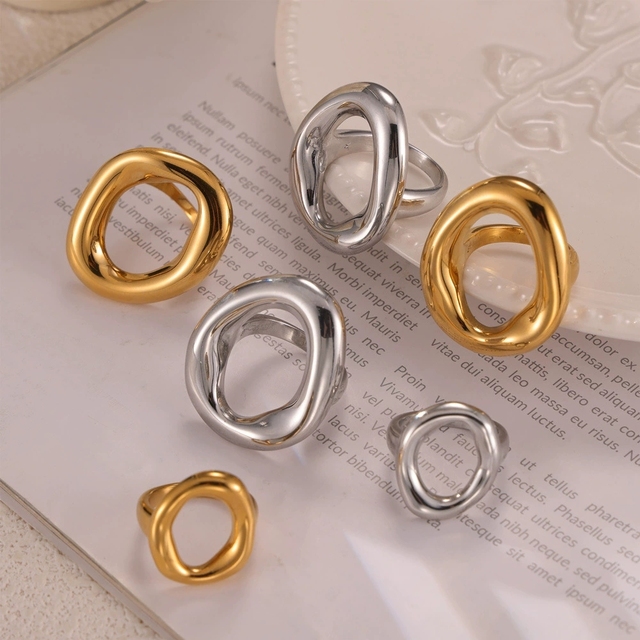 INS Style Casual Minimalist Design Jewelry Geometric Hollow Irregular Ring Titanium Steel Gold-plated Ring