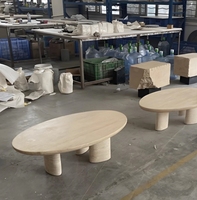 Table basse ovale en pierre naturelle sculptée à la racine, style italien moderne, grande table ronde de designer de luxe, table basse en travertin