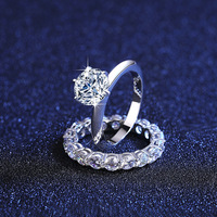 Cincin Kawin Perak 925 Asli Berlian 1 Karat Potongan Brilian Lulus Uji Warna D Moissanite Set Perhiasan Wanita Berkualitas Tinggi