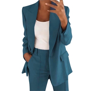 ZHEZHE femmes surdimensionné 2 pièces affaires tenues décontractées à manches longues ouvert avant revers col <span class=keywords><strong>Blazer</strong></span> pantalon ensemble travail pantalon costumes - Product Image 5