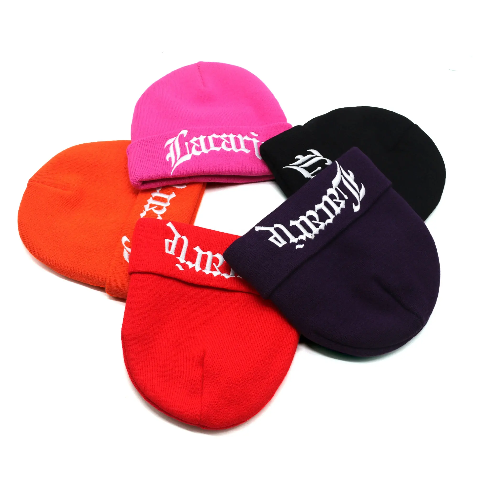 wholesale high quality knitted beanie hat with embroidery front logo added stain line