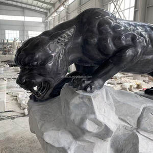 Ferocious bronzo pantera statua artigianale gatto selvatico scultura per il paesaggio all'aperto e spazi commerciali pantera nera - Product Image 2