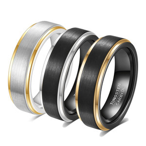 Anillos de Carburo de Tungsteno de 6 mm, Color Negro, Dorado y Plateado, Anillo de Boda Unisex, Joyería - Product Image 1