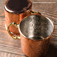 Set 2 Gelas Cocktail Moscow Mule, Mug Bir, Logam Tembaga Rose Gold, Desain Labu Halloween