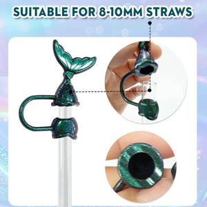 Capuchon de paille en silicone en forme de sirène de 10mm personnalisé plus récent accessoire de gobelet anti-poussière avec pailles décoration Topper couverture - Product Image 2