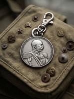 Porte-clés mousqueton en alliage de zinc, style médaille de dessin animé, avec portrait d'empereur de guerre vintage en relief, finition argent antique, souvenir historique de collection