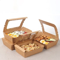 Boîtes de poulet biodégradables à emporter fast-food frites jetables en papier kraft brun pour le déjeuner emballage à emporter avec fenêtre en plastique