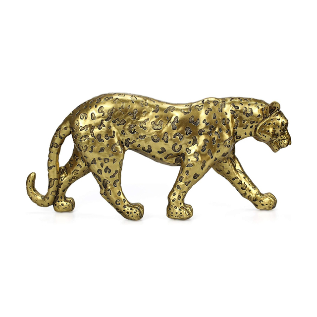 Weivista Gold Standing Leopard Sculpture Resin Animal Polyresin Statue for Home Decoration Gift