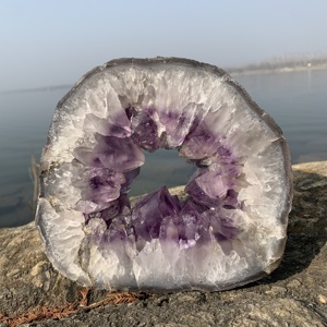 Cristallo naturale artigianato sorridente ametista Geode lastre lucidato grande ametista Geode fetta per la decorazione - Product Image 2