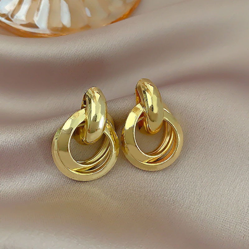 gold Button Earrings
