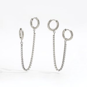 Fenny No Fade 18K plaqué or zircone pavé chaîne gland Double <span class=keywords><strong>Ciecle</strong></span> Huggie boucle d'oreille en gros en acier inoxydable dames bijoux - Product Image 3