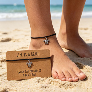 เครื่องประดับชายหาดฤดูร้อนใหม่ สร้อยข้อมือข้อเท้าแบบปรับได้ ดีไซน์รูปม้าน้ำ โลมา ดอกบัว ทำด้วยมือ สำหรับผู้หญิง - Product Image 3