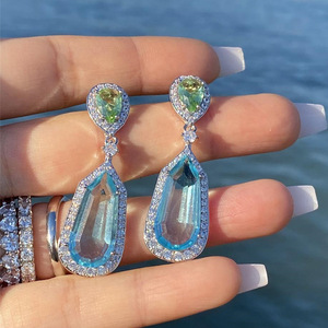 Pendientes de Cristal Azul Agua para Mujer, Elegantes Accesorios para Vestidos de Fiesta - Product Image 4