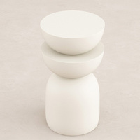Table d'appoint en marbre blanc crème, silhouette sculptée à double bol superposé, table d'appoint de salon, maison de rêve