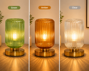 Lámpara de Mesa de Vidrio Verde Vintage, Regulable, con Control Táctil, Bombilla <span class=keywords><strong>LED</strong></span> Incluida, para Dormitorio, Sala de Estar, Compacta, de Alta Calidad, Acogedora - Product Image 2