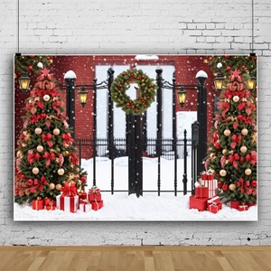 Orso di natale giocattoli fondale regali finestra albero di natale stellato ritratto per bambini foto sfondo tenda rossa fotografia servizio fotografico - Product Image 1